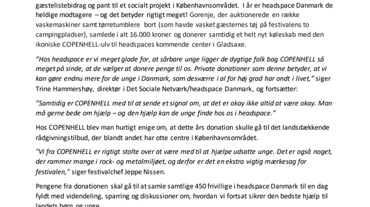 COPENHELL donerer 89.250 kroner til headspace Danmark 