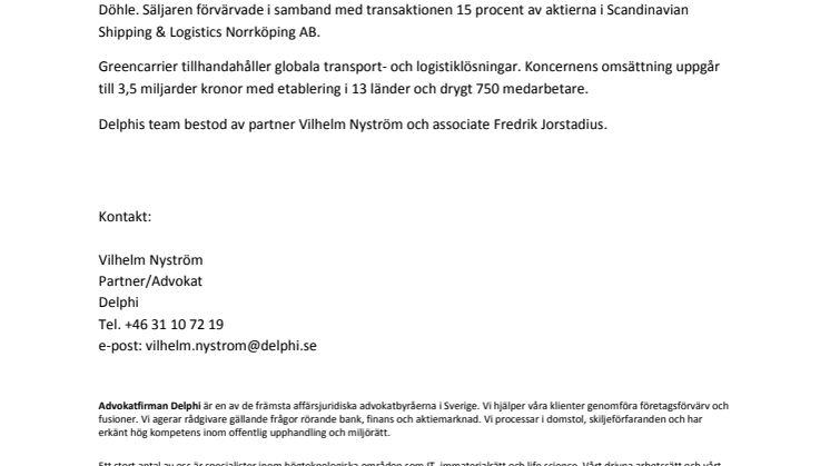 Delphi biträdde Greencarrier vid förvärv