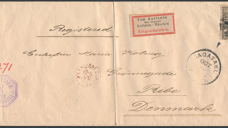 Japanese letter from Nagasaki to Ribe in Denmark. Estimate: DKK 75,000 / € 10,000.