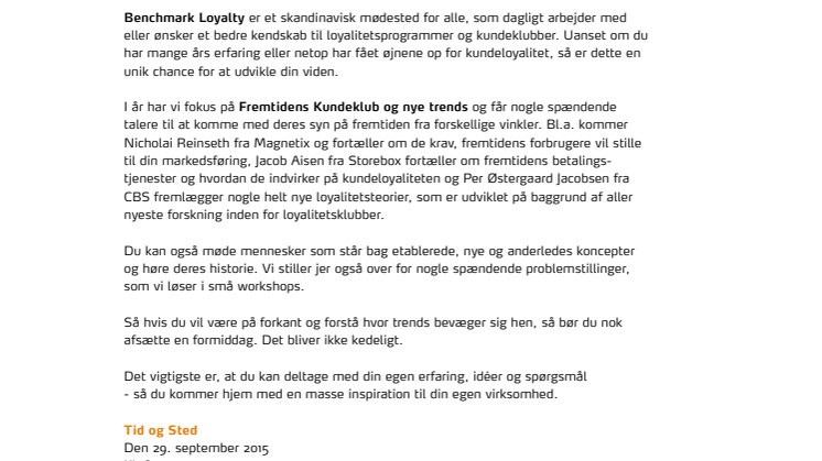 Invitation til konference om kundeloyalitet og kundeklubber 29. september 2015 i København