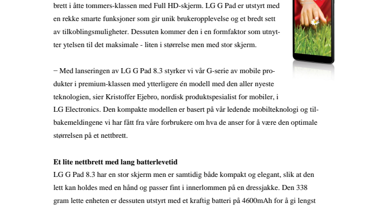 NÅ KOMMER LG G PAD 8.3 – ANVENDELIG NETTBRETT MED 8,3 TOMMERS FULL HD-SKJERM