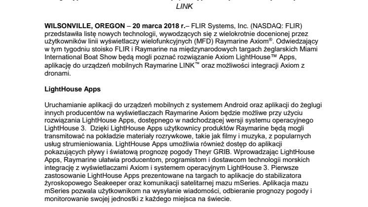 Raymarine: FLIR przedstawia innowacje w wyświetlaczach Raymarine Axiom na targach żeglarskich w Miami