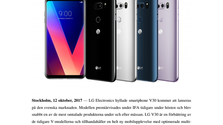LG:s hyllade smartphone V30 lanseras på den nordiska marknaden