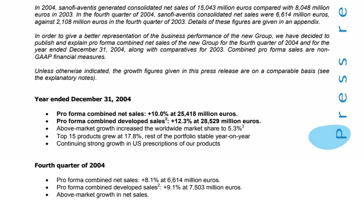 2004 pro forma combined net sales up 10.0% on a comparable basis