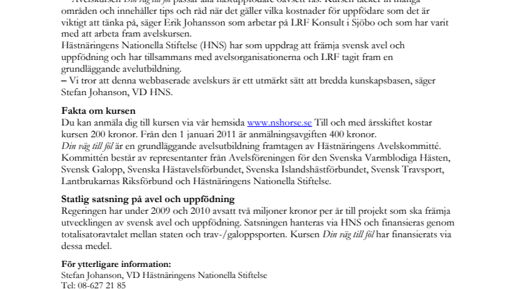 Sista chansen att få rabatt på avelskursen