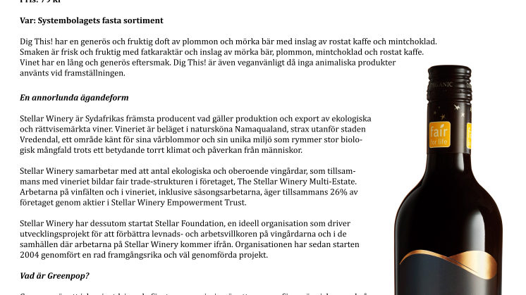 Sverigepremiär för Dig This! - ett vin som är både reko & eko!