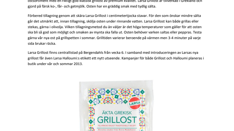 Från Grekland till Sverige - nu introducerar Larsa Foods en helt ny grillost!
