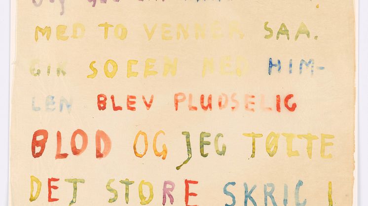 Edvard Munch: Håndskrevet tekst. "Jeg gik langs veien med to venner" (Ca 1930)