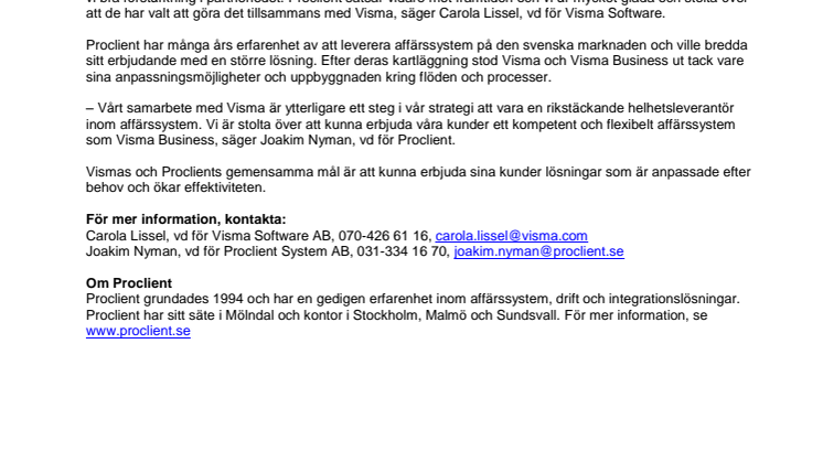 ​Visma inleder samarbete med Proclient