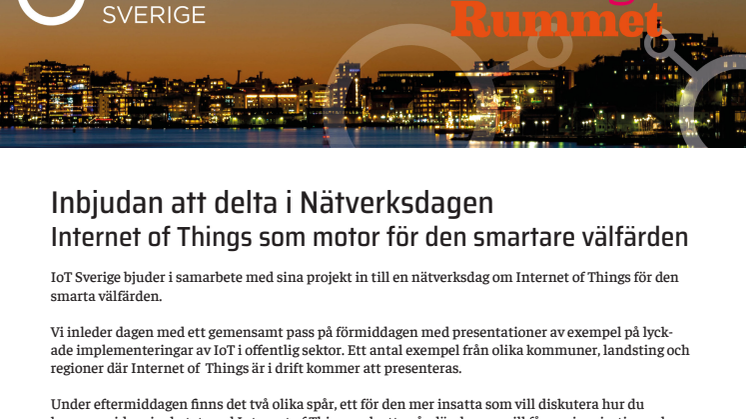 Inbjudan att delta i Nätverksdagen Internet of Things som motor för den smartare välfärden