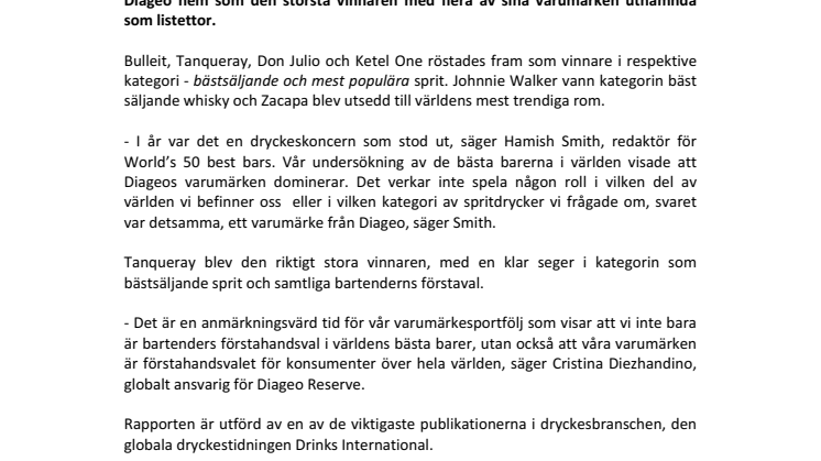 Diageo toppar listan över världens mest populära spritvarumärken