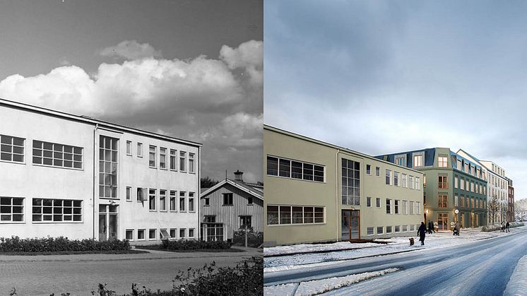 Fotocollage baserat på foto av Karl Åsén, Alingsås museum samt visualisering, Liljewall arkitekter