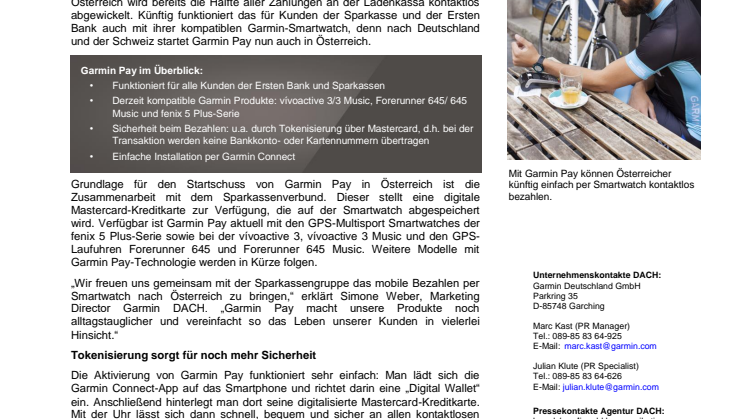 Garmin Pay startet in Österreich