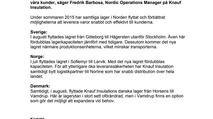 Nya lager när Knauf Insulation ökar sin skandinaviska närvaro 