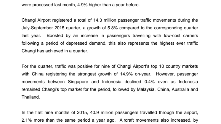 Operating Indicators for September 2015