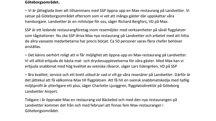 Max öppnar restaurang på Landvetter