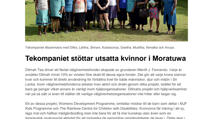 Tekompaniet stöttar utsatta kvinnor i Moratuwa