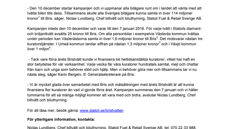 Statoil uppmanar svenska folket att vänta med att tvätta bilen