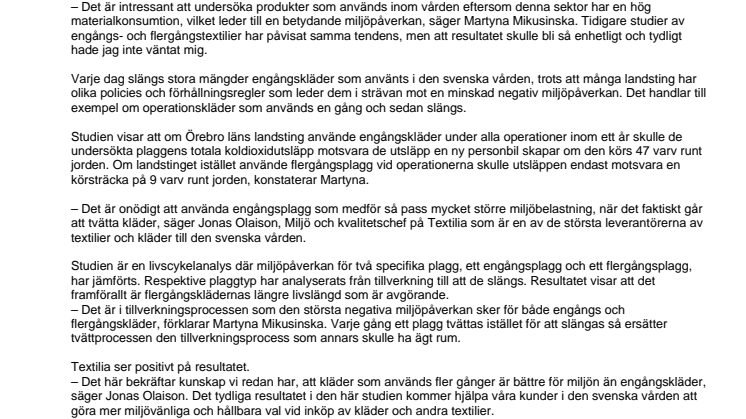 Studie visar, flergångskläder i sjukvården - ett bättre miljöval
