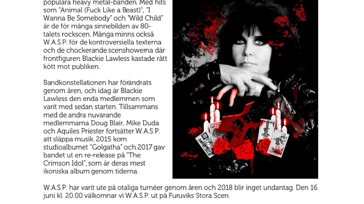 W.A.S.P. till Furuvik i sommar
