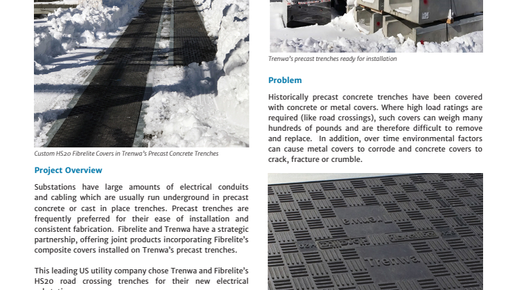 Fibrelite and Trenwa Provide Lightweight Road Crossing Trench Covers for Leading US Utility Provider