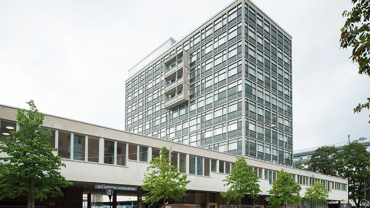 Kv Vallgossen / S:t Görans gymnasium på Kungsholmen i Stockholm där AIX ritat 240 studentbostäder. Foto: Antonius van Arkel, AIX