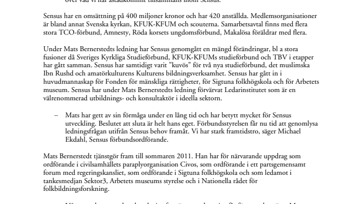 Mats Bernerstedt slutar som förbundschef för Sensus