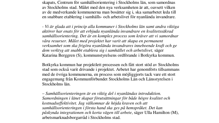 Snabbare och bättre etablering av nyanlända invandrare i Stockholms län