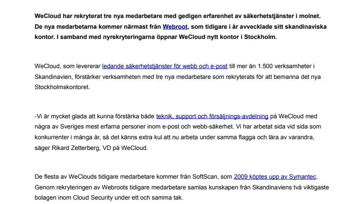 WeCloud rekryterar nyckelpersoner till nytt kontor i Stockholm