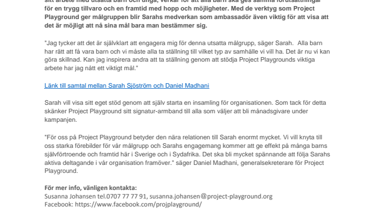 Sarah Sjöström talar om sitt ambassadörskap för Project Playground