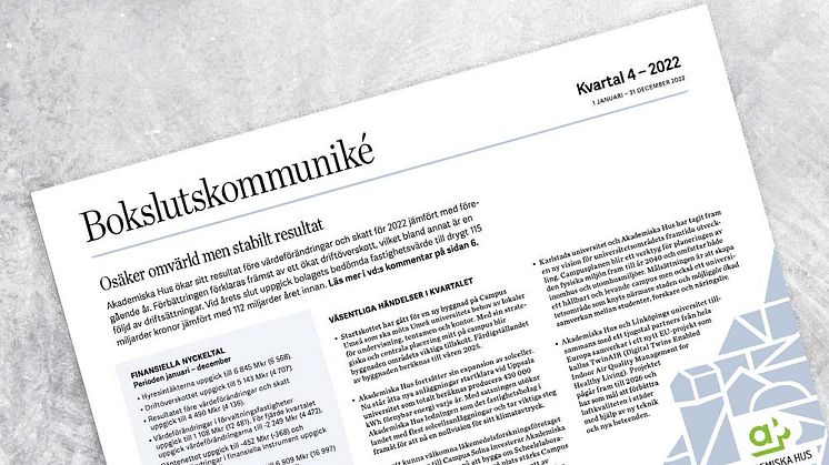 Bokslutskommunikén 2022: Osäker omvärld men stabilt resultat