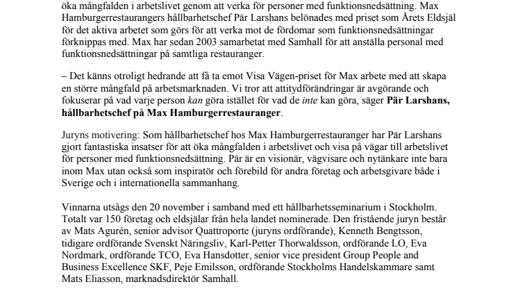 Max mångfaldsarbete belönas med Visa Vägen-priset