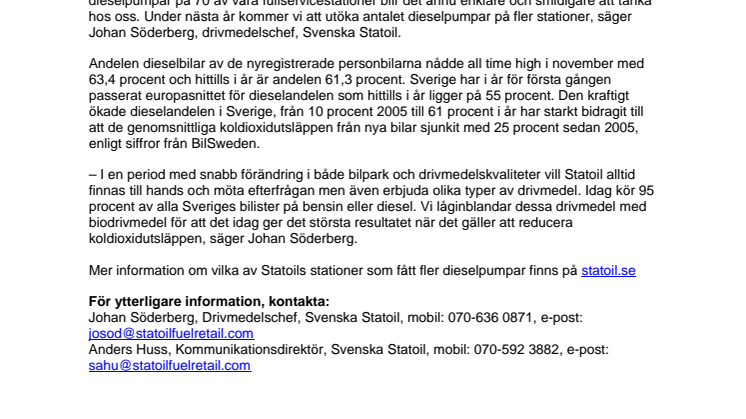 Nu har Statoil diesel på fler pumpar