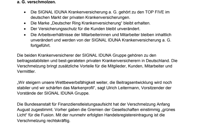 SIGNAL IDUNA fusioniert ihre Krankenversicherer