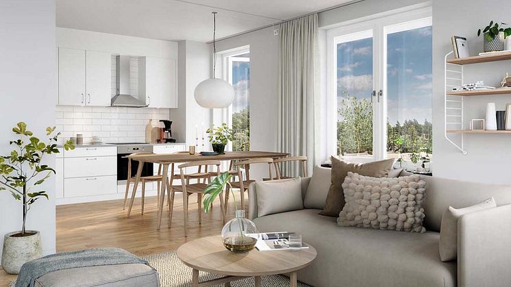   Inflyttning i kvarteret Hämplingen i centrala Katrineholm pågår för fullt fram till september 2024. Bild: Hökerum Bygg