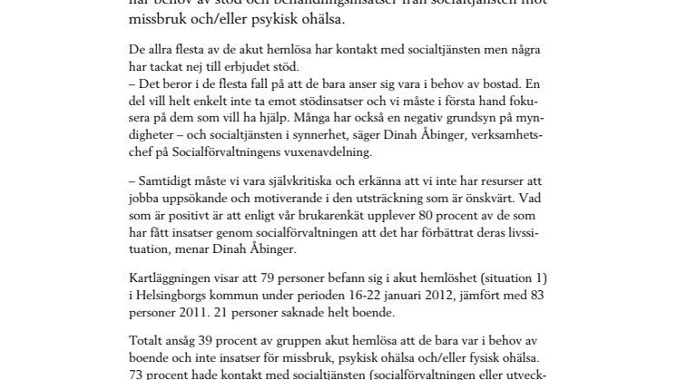 Färre personer i akut hemlöshet