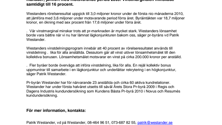 Westanders vinst minskar