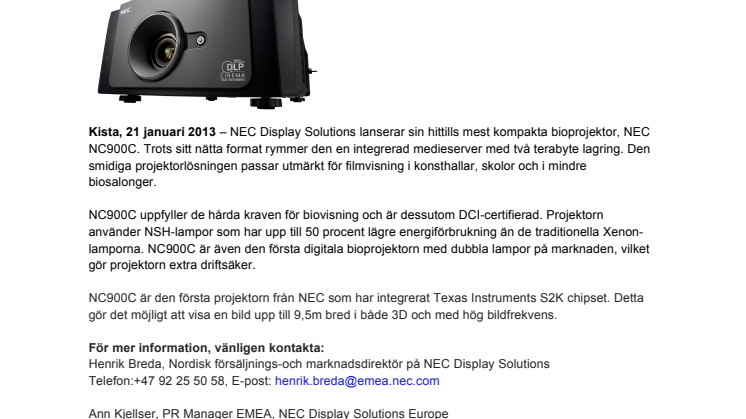 Ny och smidig digital projektorlösning från NEC sparar energi med ny lampteknologi