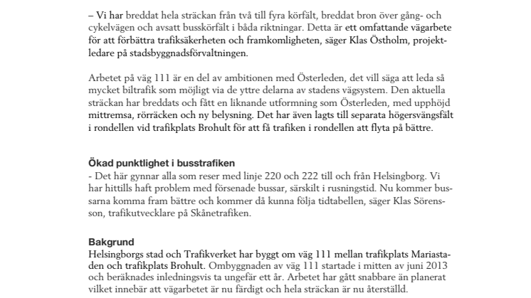 Bättre framkomlighet och ökad trafiksäkerhet på väg 111