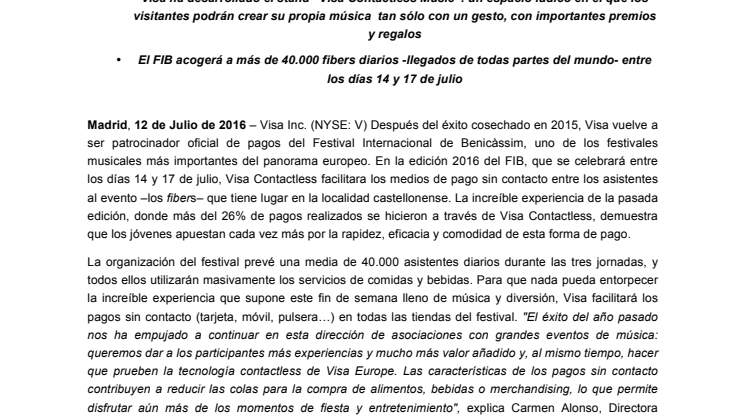 La experiencia de los pagos sin contacto vuelve al FIB con el espacio “Visa Contactless Music”