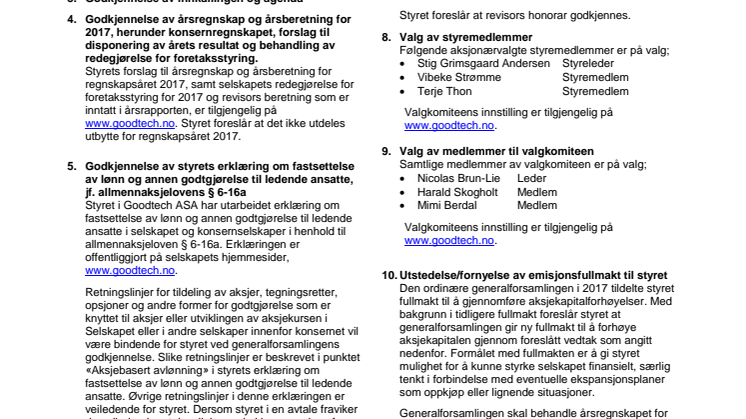 Innkalling til ordinær generalforsamling 26.04.2018
