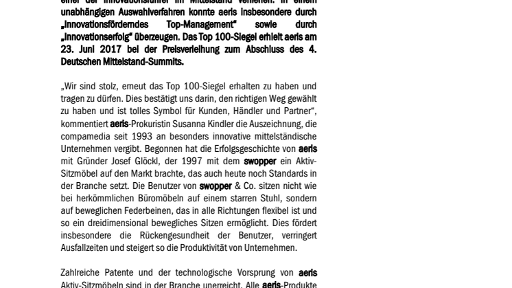 aeris erneut als Top-Innovator ausgezeichnet