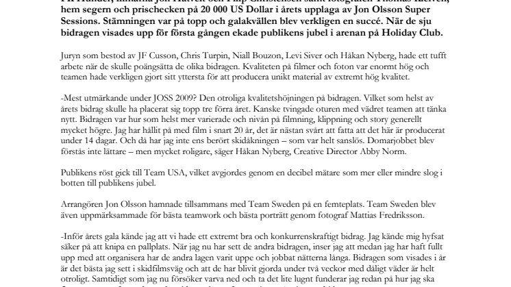Succé för JOSS Awards i Åre