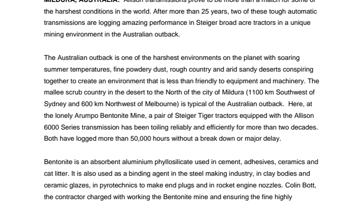 Allison transmissions prove more than a match for sweltering, dusty outback mining operation