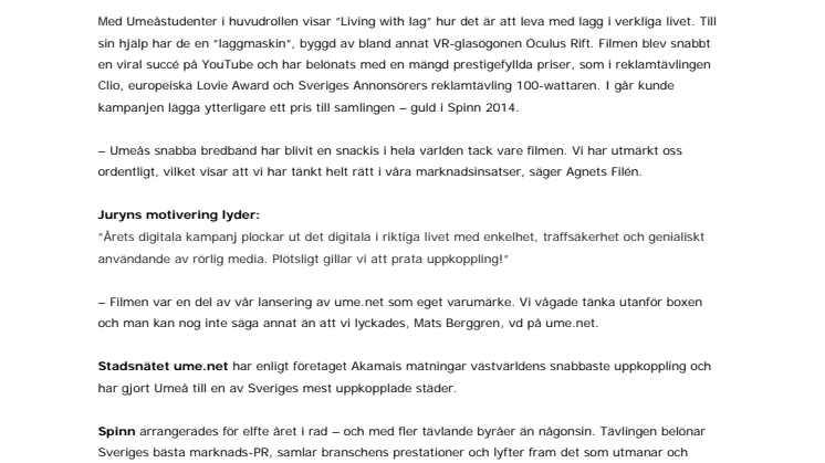 Umeå Energis film Living with lag vinner Spinn-guld