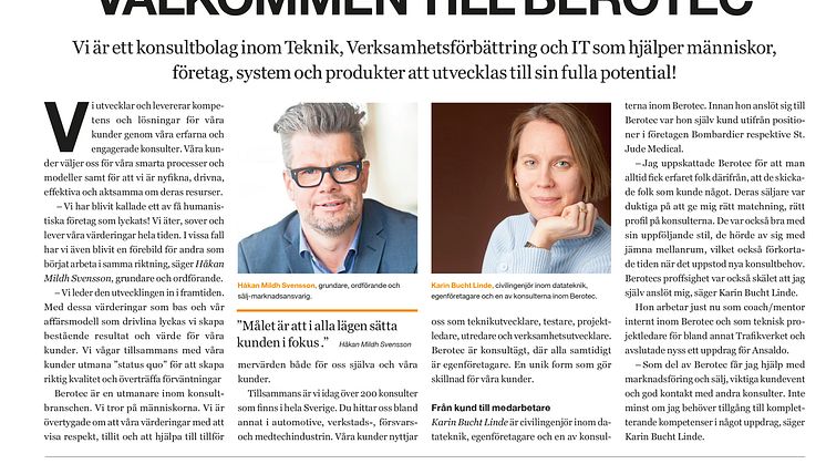 Berotec medverkar i Dagens Nyheter