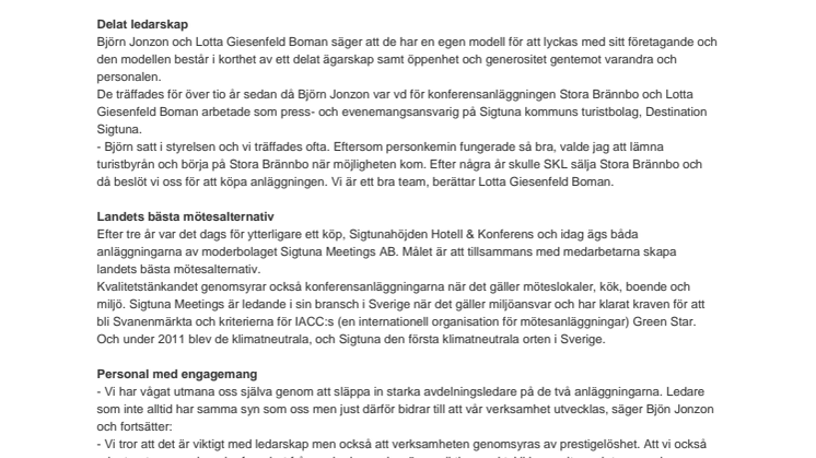 Sigtuna Meetings kom på bronsplats i Årets Företagare i Stockholms län