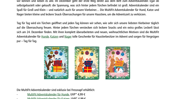 Fressnapf-Produktnews 12/2018: Tierischer Spaß in der Adventszeit