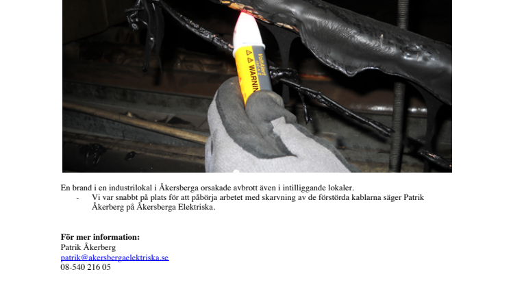 Brand i industrilokal orsakade elavbrott 