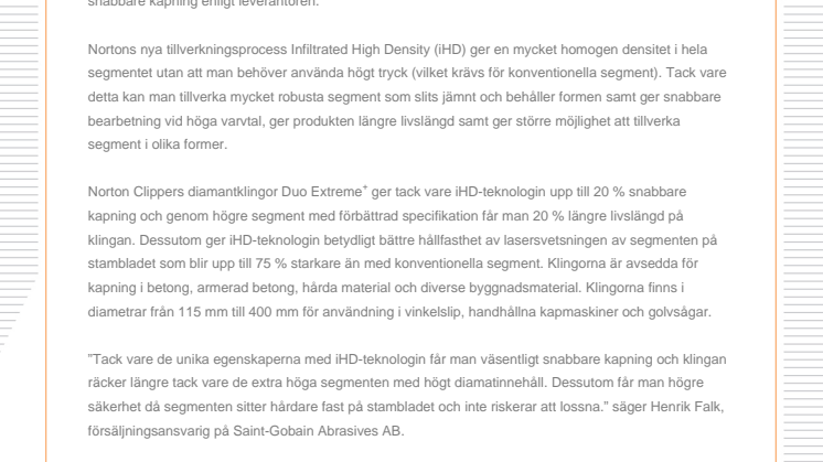 Nya diamantklingor med iHD-teknologi ger snabbare kapning